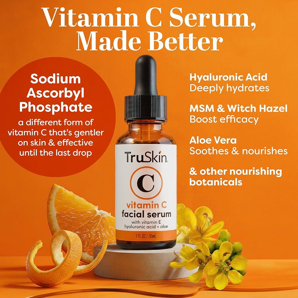 TruSkin Vitamin C Serum For Face, Topical Facial Serum With Hyaluronic Acid, Vitamin E